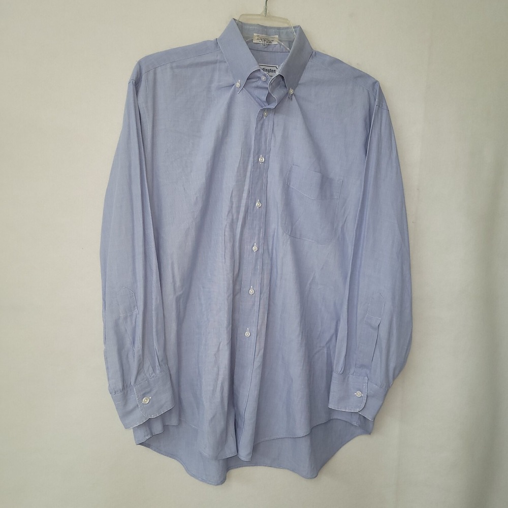 Huntington Dress‎ Shirt Mens 17.5-34" Bue Long Sleeve Button-Down Pocket *READ